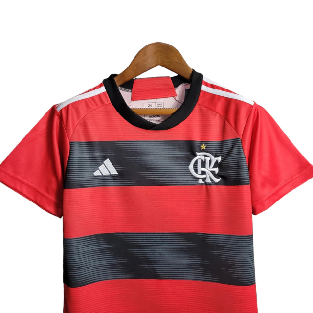 Kit Infatil Flamengo I 23/24 Adidas - Vermelho e Preto